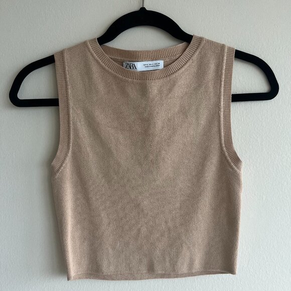 ZARA Camel/Tan Knit Crop Top Sz M - Picture 1 of 4